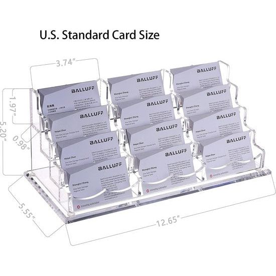 Visitekaarthouder Display voor bureau, 12 compartimenten, 4 lagen, meervoudig helder acryl visitekaartjestandaardset, bevat ongeveer 600 kaarten (12 cellen)