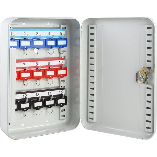 sleutelkast afsluitbaar, sleutelkast klein | 15 haken | 25 x 17 x 7,5 cm | lichtgrijs