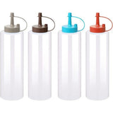 Sausfles met dop voor Ketchup mosterd Tahini mayonaise saladedressing oestersaus Kruidendispenser, 400 ml, rood / bruin / donkergrijs / Cyaanblauw, set van 4 stuks