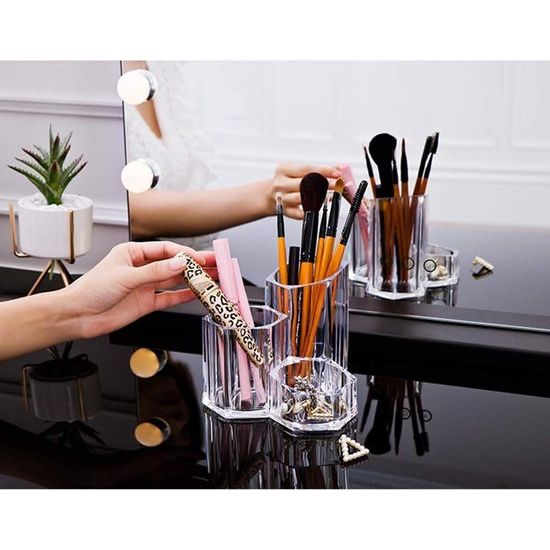 Make-up organizer borstelhouder 3 secties acryl cosmetische opbergdoos standaard voor make-up, tandenborstels, pen, wattenstaafje