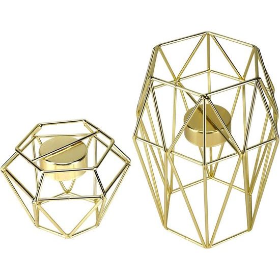 2 stuks metalen theelichtkaarsenhouders geometrische metaaldraad ijzer theelichtkaarsenhouder voor bruiloft vakantie party decoraties (goud)