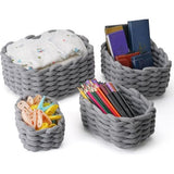 Set of 4 Storage Baskets Braided Cotton Rope - Basket Storage Braided - Stackable Storage Basket for Children's Room Living Room Bathroom, Grey