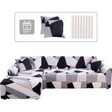Bankhoes Hoekbank L-vorm Bankspreien Stretch bankhoes L-vorm rechts of links met twee kussenhoezen Wasbaar Universele bankhoes L-vorm Bankhoes L-vorm (2 en 2, zwarte geometrie)