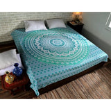 Katoenen mandala wandtapijt, zeegroen, hippie, boho, wandtapijt, 228 x 213 cm