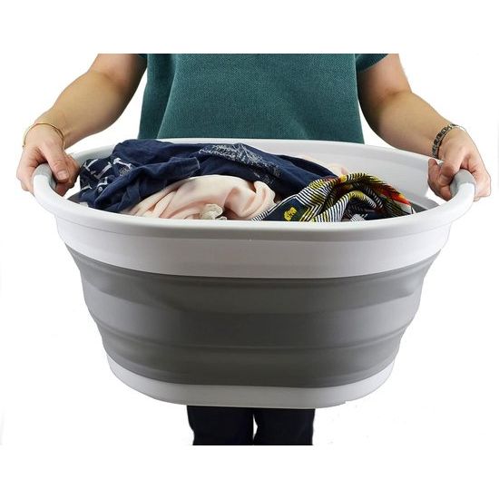 Opvouwbare kunststof wasmand, 32 liter, opvouwbare pop-up opbergbak/organizer, versleepbare wasmand, ruimtebesparende wasmand, waterinhoud: 24 l, wit/grijs