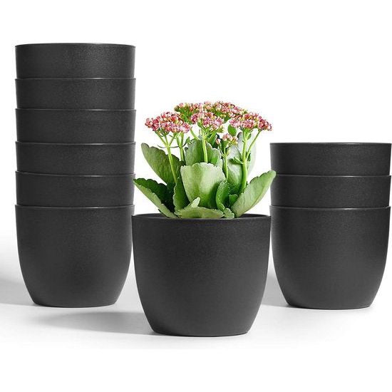 Bloempot, zelfwaterende bloempot, set van 10 stuks, klein, ideaal voor binnen en buiten, bloempot voor orchideeën, basilicum en kruiden, zelfbewaterende pot, zwart