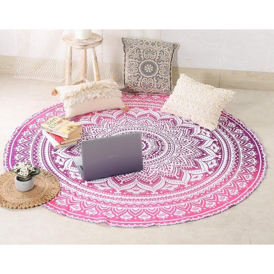 Round Tapestry with Tassel Wall Hanging Ombre Hippie Mandala Bohemian Hippie Elaborate Indian Tapestry Table Cloth 70 Inch Green