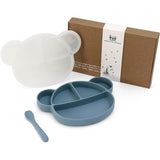 Babybord met antislip zuignap, siliconen kinderbord met deksel en lepel, babybord, onderverdeeld, kleine kinderen, serviesset met geschenkdoos, BPA-vrij en vaatwasmachinebestendig, blauw