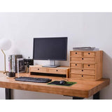 Houten bureau-organizer met schuifladen, voor thuiswerkplek, kantoorbenodigdheden, houten opbergbox, plankkast, houder, make-upkast met 4 laden, naturel