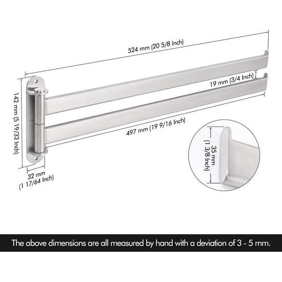 Towel Rail 2 Arms Swivelling Double Bath Towel Holder Stainless Steel SUS304 Towel Rail Bathroom 50 cm 180° Rotation, A2104S2L50-2