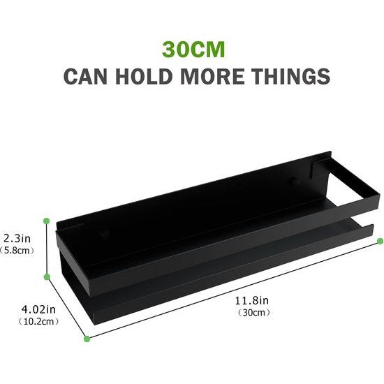 Doucheplank, zwart, douchegelhouder, doucheplank, doucheplank, douchemand, zonder boren, shampoohouder voor douche, zwart, mat, roestvrij staal, 30 cm