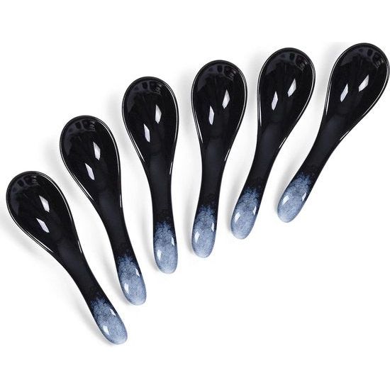 Aziatische soeplepel van porselein, 6-inch set Japanse/Chinese lepel, voor muesli, ramen, fo, wonton, pap, gemakkelijk vast te pakken (porselein, meteor)