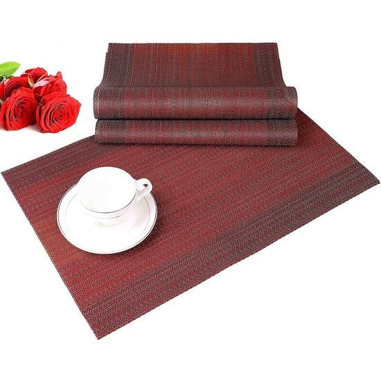 Placemat set, antislip, afwasbaar pvc en hittebestendig, placemats voor thuis of restaurant, voor de eettafel (bruin/zilver)