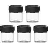 Aviator PET-plastic containers voor droge goederen, poeders en medicijnen met kindveilige doppen, 5 x containers, doorzichtige natuurlijke container, zwart deksel, 1oz / 30cc / 30ml