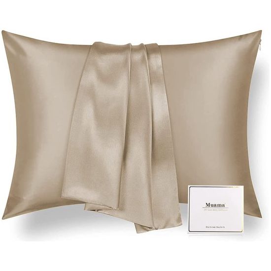 Zijden kussensloop 40 x 80 cm voor haar en huid met verborgen ritssluiting, beide zijden 100% 19 Momme moerbeizijde kussensloop, 1 stuk (taupe)