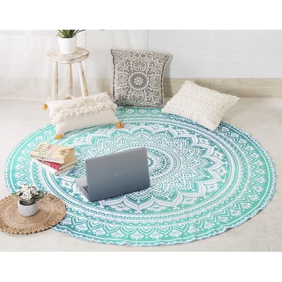 Roundie Indiase mandala, rond, strandlaken, sprei, picnic, wandtapijt, hippie, boho, zigeuner, katoen, tafelkleed, 177,8 cm