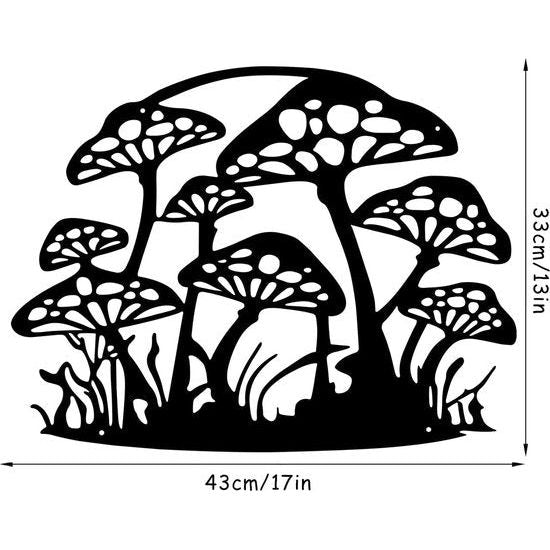 Metalen paddenstoel muur decoratie paddenstoel muur kunst hangende paddenstoel decoratie voor binnenruimtes buiten keuken eetkamer woonkamer slaapkamer slaapzaal patio tuin boerderij decor, zwart, 43 x 33 cm