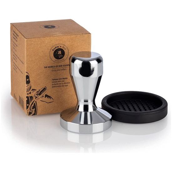 Barista Edition, premium tamper, koffiecompressor Ø 58 mm basis, H: 8 cm, koffiemeelpers, roestvrij staal, espresso-stempel, 58 mm zeefhouder, koffiestamper met siliconenmat