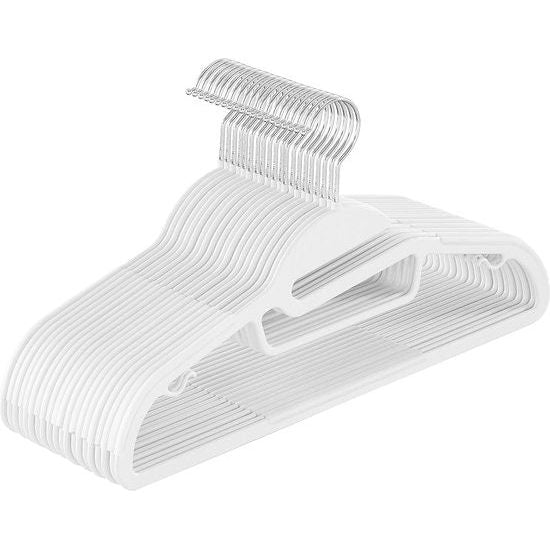Kleerhangers van kunststof, set van 20, hangers met U-vormige opening, antislip, ruimtebesparend, 0,5 cm dik, 41,5 cm breed, 360 graden draaibare haak, wit