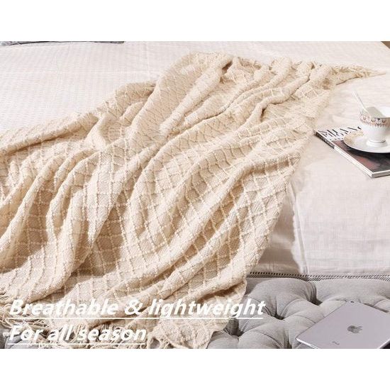 Woondecoratie Rustiek Bank Fauteuil Bedsprei Zacht Warm Gezellig Lichtgewicht Lente Zomer Reizen (50" x 60", Beige/Ivoor)