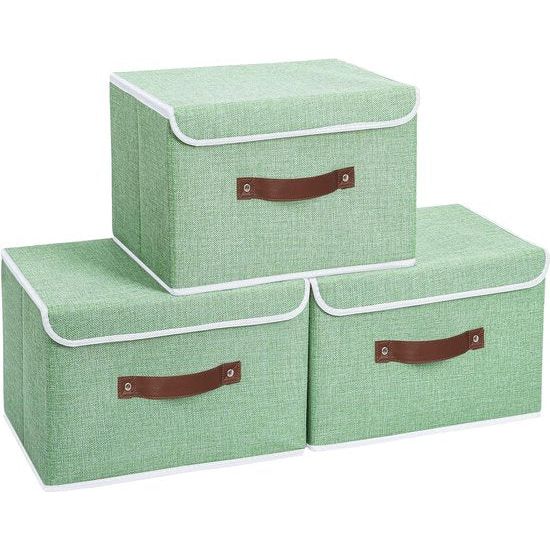 Opbergdozen met deksels 3 pack, inklapbare opbergbak met handvat, voor het organiseren, 38x25x25cm, groen