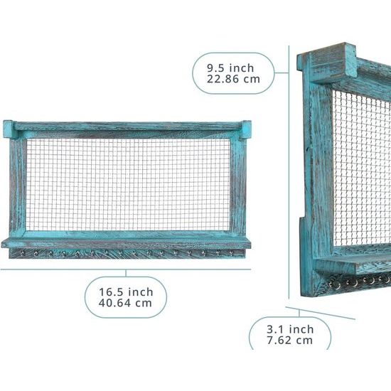 Boho-Chic Organizer voor sieraden, wandrek met afneembare armbandstang, met 16 haken, perfecte opslag voor oorringen, halskettingen en armbanden, sieradendisplay