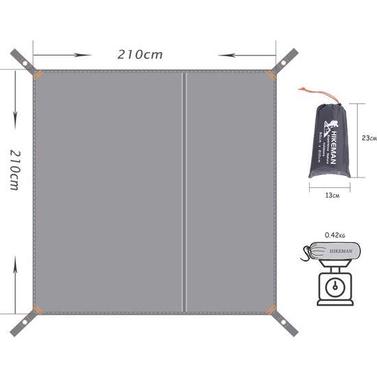 Tentzeil, multifunctioneel, campingtent, zeil, waterdichte tentonderlegger, campingtent, tarp, luifeltapijt, meerdere maten, voor camping, wandelpicknick (grijs, 210 x 210 cm)