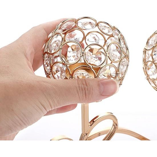 Gouden S-vormige kristallen kandelaar 3-armige kristallen schalen gemaakt van glas Metalen kandelaar Theelicht Decoratieve kandelaar Kaarsenhouder voor Kerstmis Halloween Bruiloft (groot)