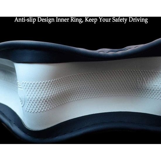 Stuurhoes voor de auto, microvezel, leer, universele maat 37-39 cm, antislip, zwart met blauwe lijn