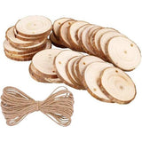 50 stuks houten schijven, rond 5-6 cm houten log schijven kit met gat onafgewerkte houten cirkels voor doe-het-zelf, knutselen, bruiloft, kerstdecoratie