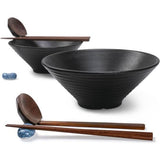 Keramische soepkommenset 2 x 1000 ml aardewerk Ramen Bowl noedelkommen met lepel en eetstokjes voor Udon Pasta Pho Soba granensalade Japanse stijl traditioneel handgemaakt