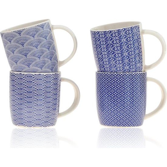 Flanacom Premium koffiemokken, set van 4 stuks, boho-design, grote keramische koffiemokken, ca. 300 ml, hoogwaardige thee-mokken, moderne koffiemokken