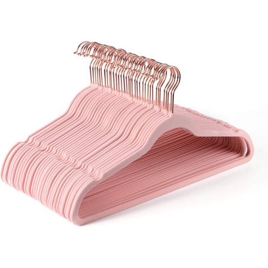 Roze fluwelen kleerhangers, duurzaam, antislip, ruimtebesparende kleerhangers, koper/roségoud, 50 stuks