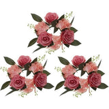 Set van 3 kaarsenringen voor conische kaarsen, rozen kaarsenkrans, bloemenkrans, decoratieve krans, rozenkoppen krans, hanger voor Pasen, bruiloft, Valentijnsdag, middenstukken, tafeldecoratie, roze.