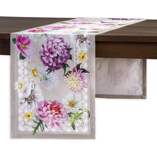 Tafelloper, 100% katoen, 50 cm x 150 cm, decoratief, wasbare tafelloper, tafelkleed voor moederdag cadeautjes, eten, keuken, feesten en camping, pivoine – lente/zomer