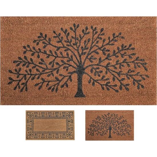Kokosdeurmat, deurmat voor buiten en binnen, representatieve en decoratieve vuilvangmat voor uw voordeur, wasbare vuilvangmat, met antislip PVC, deurmat 40x70 cm (Levensboom)