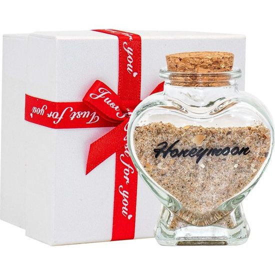 Honeymoon Sand Keepsake Jar - Huwelijksreis Souvenir Cadeau voor pasgetrouwden - Vrijgezellengeschenken voor bruid of pasgetrouwden (met geschenkdoos) (hartvormige glazen fles)