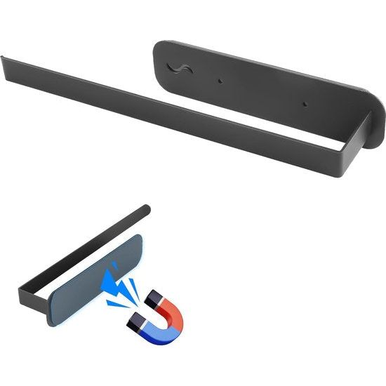 Keukenrolhouder magnetisch, keukenrolhouder zonder boren, keukenrolhouder zwart, magnetische rolhouder keuken, papierrolhouder voor koelkasten en magnetrons, metalen kast