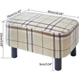 Rechthoekige voetenbank, zitkruk, 42 x 29 x 23 cm, gevoerde kruk van katoenen doek, houten poten, comfortabele en dikke zitbank, ruimtebesparend, voor woonkamer, hal, kantoor, strepen