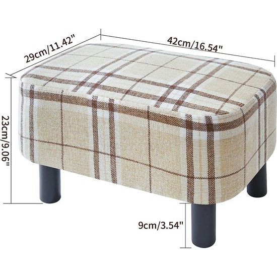 Rechthoekige voetenbank, zitkruk, 42 x 29 x 23 cm, gevoerde kruk van katoenen doek, houten poten, comfortabele en dikke zitbank, ruimtebesparend, voor woonkamer, hal, kantoor, strepen
