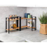 Lou Kitchen Shelf, Elegant Metal Kitchen Worktop Shelf with Bamboo Boards, Two Tiers for More Storage Space in the Kitchen, 32 x 33 x 11 cm, Black/Tan