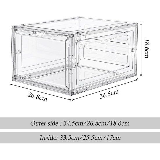 Schoenendoos stapelbaar transparant set van 6 schoenendozen kunststof schoenendozen stapelbare schoenenorganizer kunststof opbergdoos schoenenopberger voor schoenen tot maat 46, 35 x 27 x 19 cm