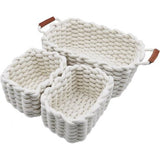 Opbergmand, katoen, gebreide mand, decoratief, natuurlijk, rechthoekig, waterdichte opbergdozen, organisatoren voor babykamer, slaapkamer, woonkamer, wit, verpakking van 3 stuks