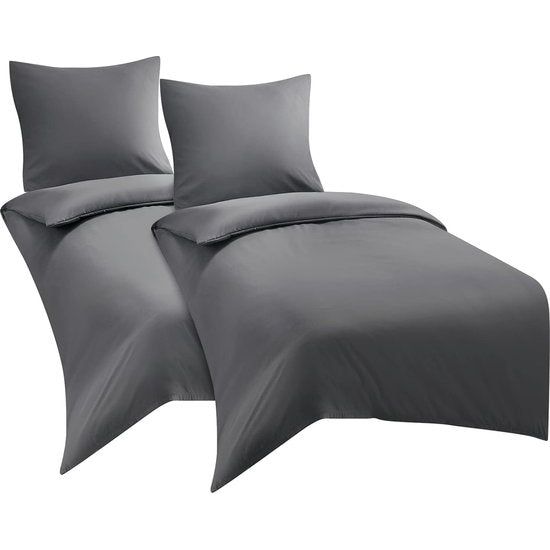 Beddengoed 135 x 200 cm, 4-delig, antraciet - dekbedovertrekken 135 x 200 cm, set van 2 met kussenslopen 80 x 80 cm, beddengoedsets 135 x 200 cm, van microvezel met ritssluiting, zacht, grijs