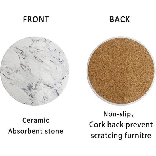 set van 6 ronde marmeren onderzetters met metalen handvat voor huisdecoratie, feesten, drankjes, koffie, wijn, bekers en bar