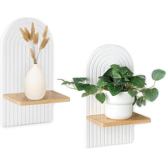 Wandrek wit boho wanddecoratie: houten muur decoratie kinderkamer wit wandplanken klein plantenrek voor woonkamer slaapkamer