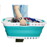 Opvouwbare kunststof wasmand van 44 liter, opvouwbare pop-up-opbergdoos, draagbare wasbak, ruimtebesparende mand (1, wit/blauwgroen, afmetingen: 64,5 x 44 x 26 cm