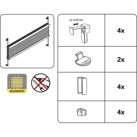 Bella Pleated Blind, No Drilling Required, Opaque, Translucent, Easy to Shorten in Width, White, 40 x 130 cm (W x H)