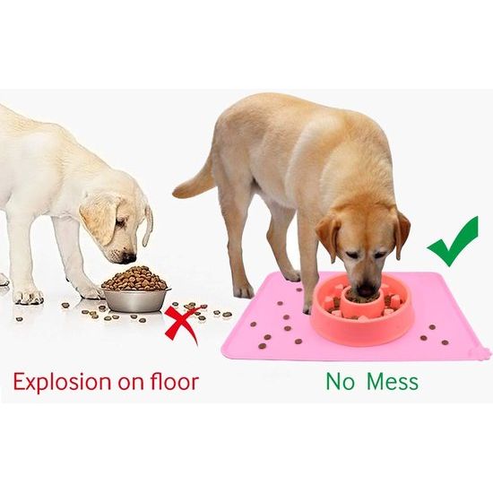 Silicone voederbak onderlegger, anti-slip etensbak-mat voor hond en kat, waterdicht, 47 x 30 cm, roze