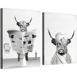 Dier in de badkuip canvas foto's, zwart wit hoogland koe olifant badkamer poster moderne woonkamer slaapkamer woondecoratie zonder frame